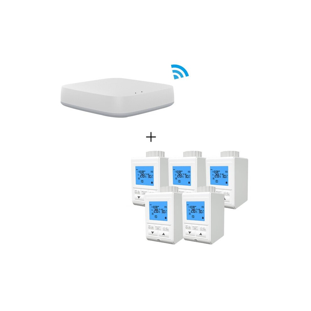 Smart Wireless Gateway HUB+5pcs Thermostat Heater Temperature Controller TRV Thermostatic Radiator Valve Controller