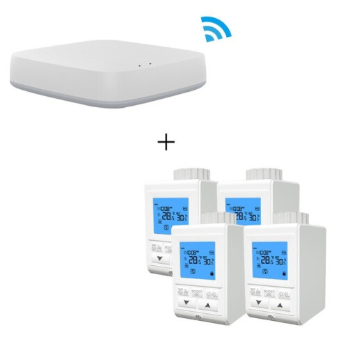 Smart Wireless Gateway HUB+4pcs Thermostat Heater Temperature Controller TRV Thermostatic Radiator Valve Controller 1