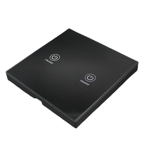 (Black) Wall Touch Remote Control Switch Wireless RF Transmitter Tempered Glass Panel 1 Channel 433MHz 86