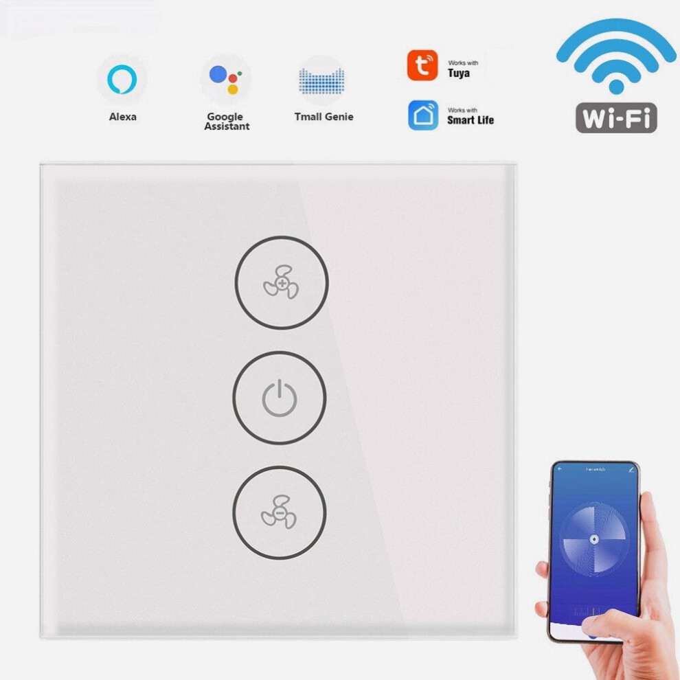 (EU Plug) Touch WiFi Ceiling Fan Switch EU/US Remote Timer Speed Wall Glass APP Control Work with Alexa Google Home