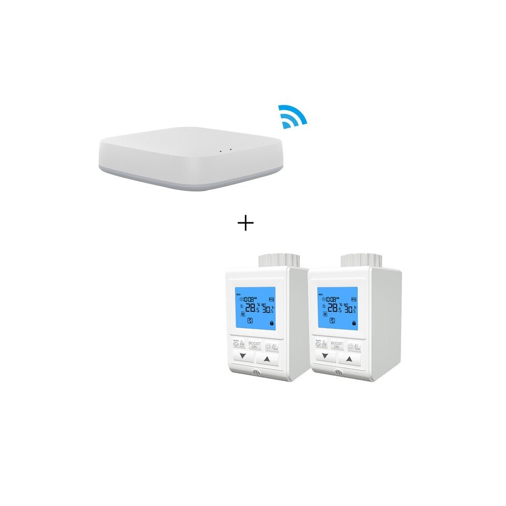 Smart Wireless Gateway HUB+2pcs Thermostat Heater Temperature Controller TRV Thermostatic Radiator Valve Controller