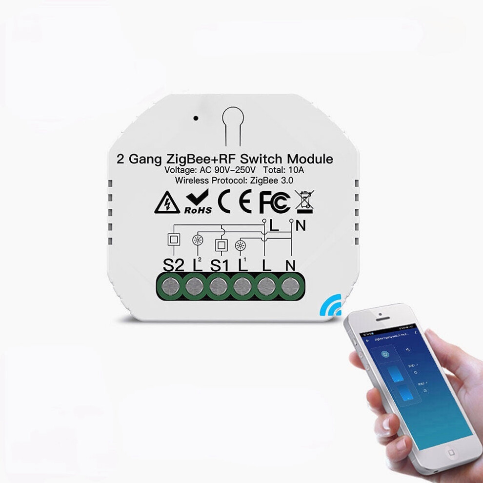 Smart Light Switch RF Relay Module Smart Life/Tuya Control Work with Alexa Google Home 2 Gang