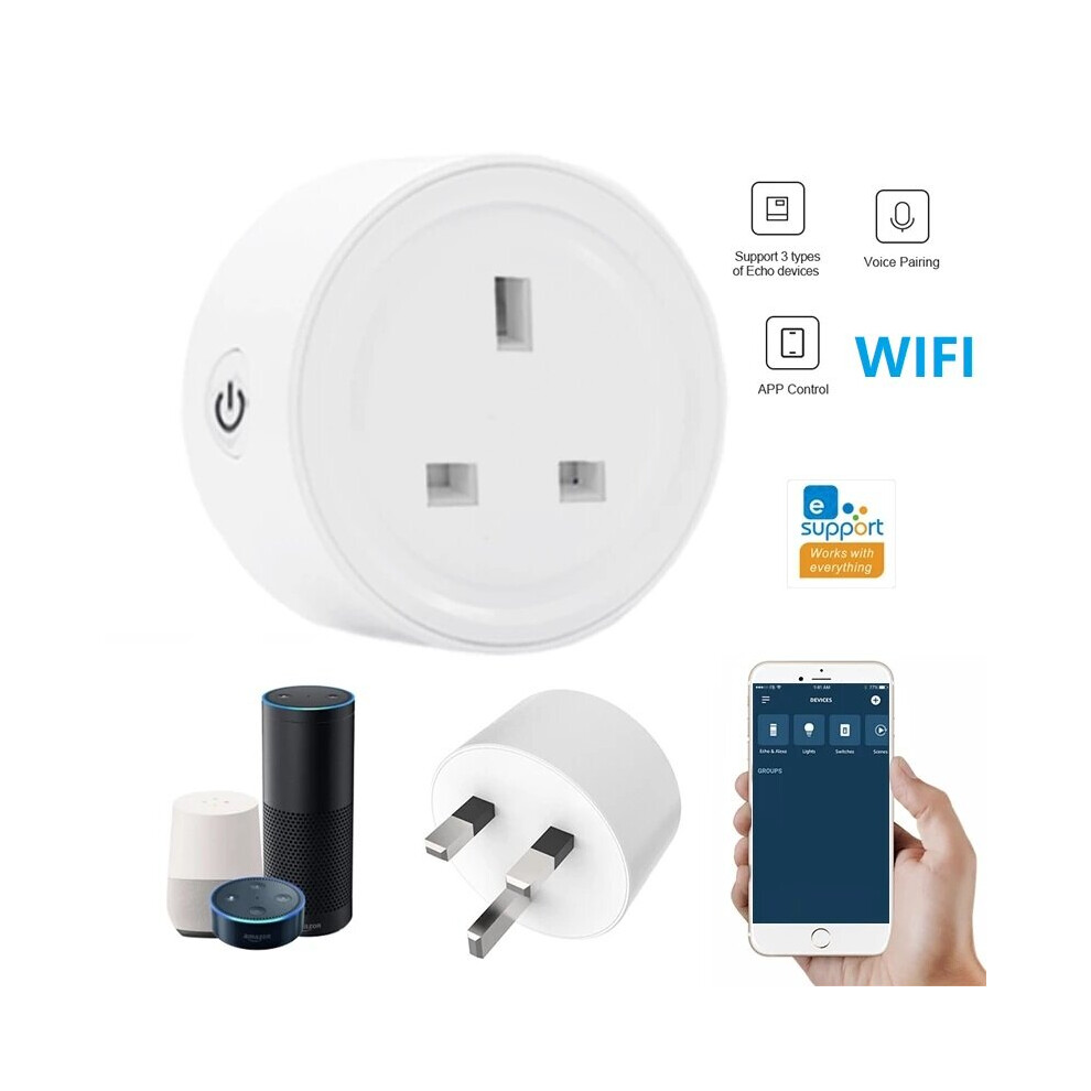 WIFI UK Plug Smart Socket Mini Switch Voice Control Plug Works with Alexa Google Home