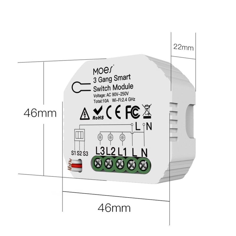 Mini WiFi Smart Light Switch 3 Gang 1/2 Way Module Smart Life/Tuya App Control for Amazon Alexa and Google Home