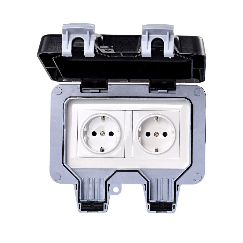 (B) Outdoor Wall Single Double Socket Waterproof Box Dustproof Plug Socket Box 250V