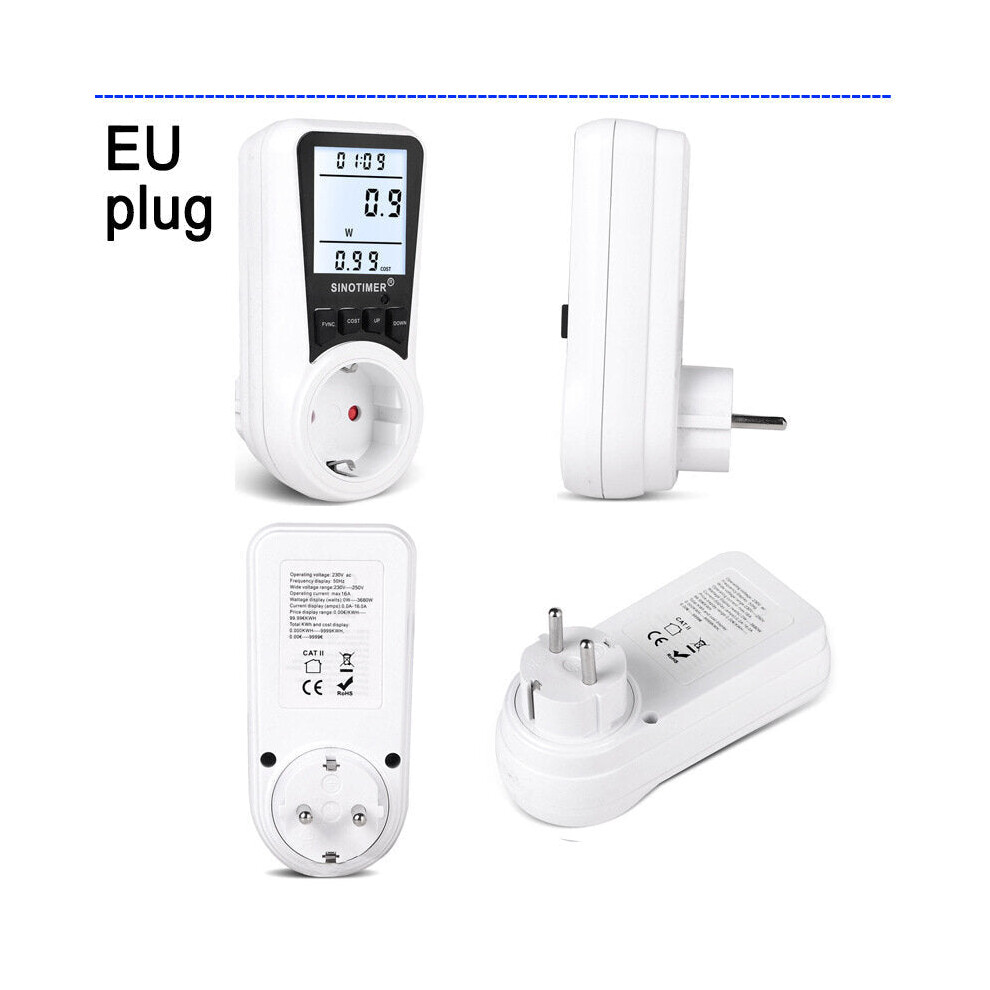 (Eu Plug) Plug Socket Digital Wattmeter Meter Power Consumption Watt Energy Meter Kwh Electricity Analyzers Monitors With Backlight 110V/220V 6112212078044