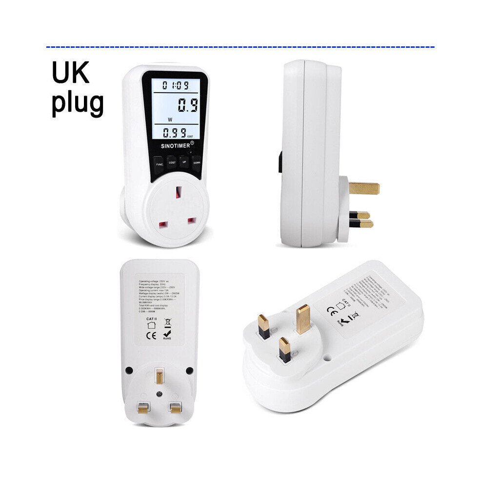 (UK Plug) Plug Socket Digital Wattmeter Meter Power Consumption Watt Energy Meter KWh Electricity Analyzers Monitors with Backlight 110V/220V