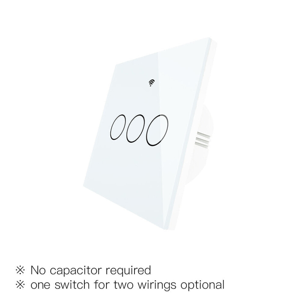 (3 Gang White) EU Wall Touch 250V 50/60Hz Smart Light Switch for Neutral Wire/No Neutral Wire No Capacitor Works with Alexa Google Hub Required