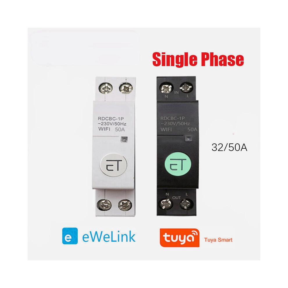 (Black, Tuya 80A) Smart Light Switch Wifi 63/80A Single Phase Circuit Breaker Timer Relay Switch Voice Remote Control Works With Tuya Ewelink App Alex 6112212070291