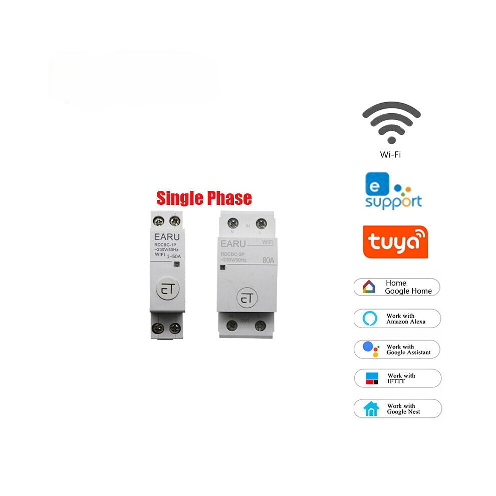 (White, eWelink 80A) Smart Light Switch WIFI 63/80A Single Phase Circuit Breaker Timer Relay Switch Voice Remote Control Works With Tuya eWeLink APP A