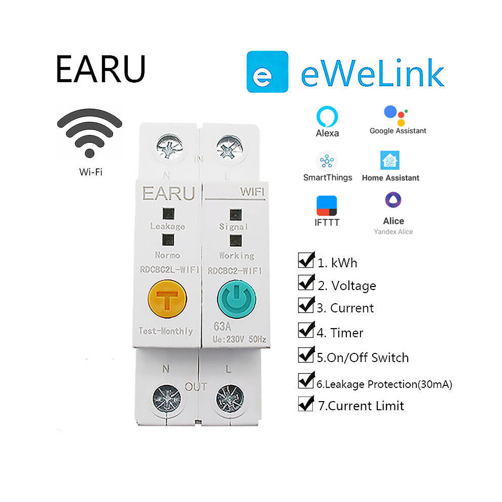 Smart WIFI Energy Circuit Breaker Meter Power Consumption kWh Meter Timer Switch Relay Voltmeter Works With Alexa eWelink APP