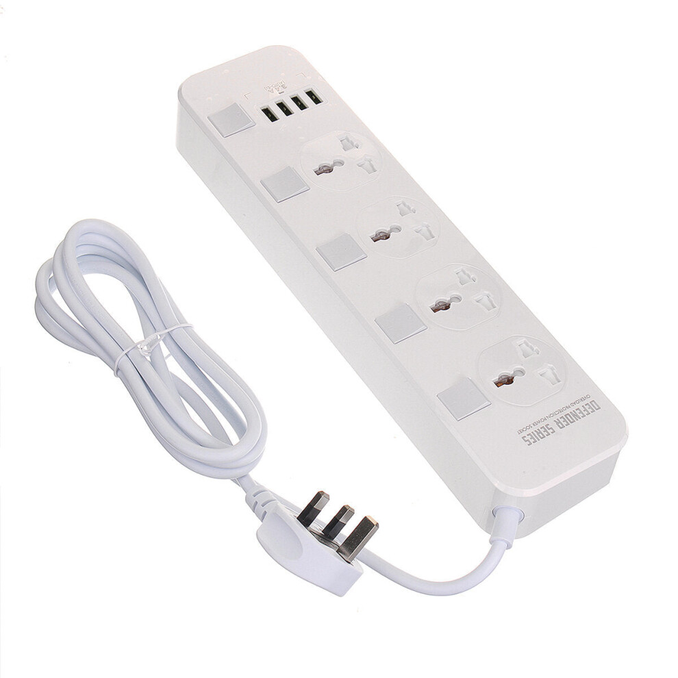 (US Plug) Electric 4 Socket Outlet + 4 USB Extension Power Strip 5V 3.4A US/UK Plug Cord