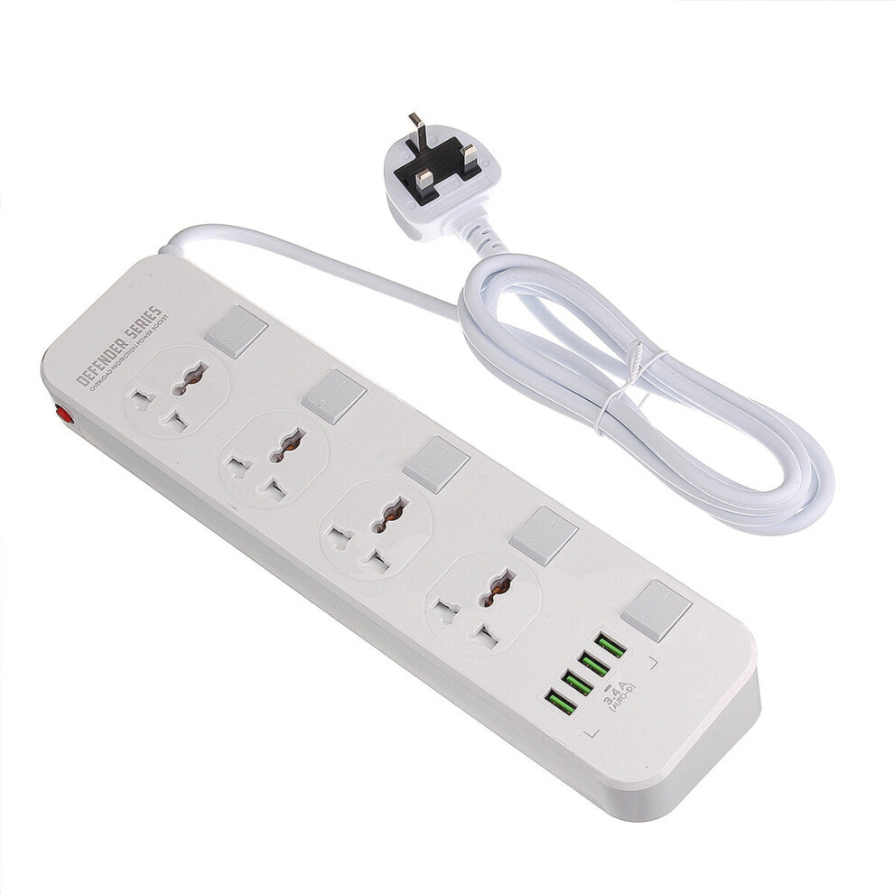 (UK Plug) Electric 4 Socket Outlet + 4 USB Extension Power Strip 5V 3.4A US/UK Plug Cord