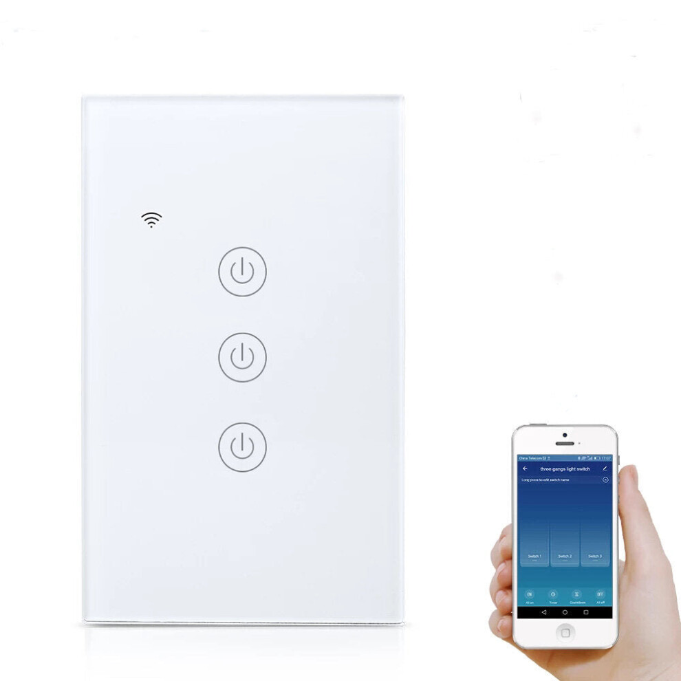 (3CH) WiFi Light Switch Neutral Optional Wire 1 2 3 Gang Alexa Google Home Assistant Control 220v 240V