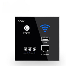 (Black) 220V 300Mbps Wireless WiFi Socket RJ45 Embedded Wall WIFI Route AP Relay Smart USB Socket Crystal Glass Panel