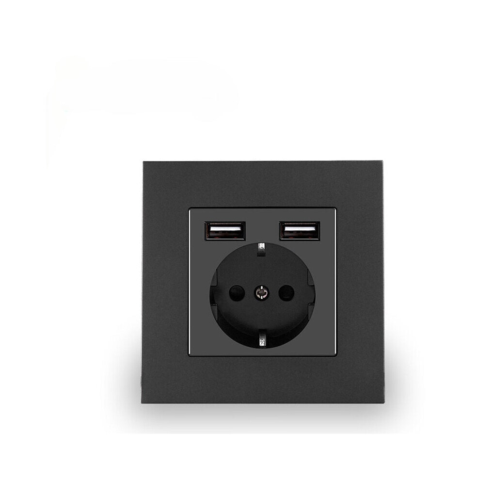 (Grey, Eu Plug+Usb) Wall Embedded Double Usb Household Wall Power Outlet 110V-250V 16A 6112212070017