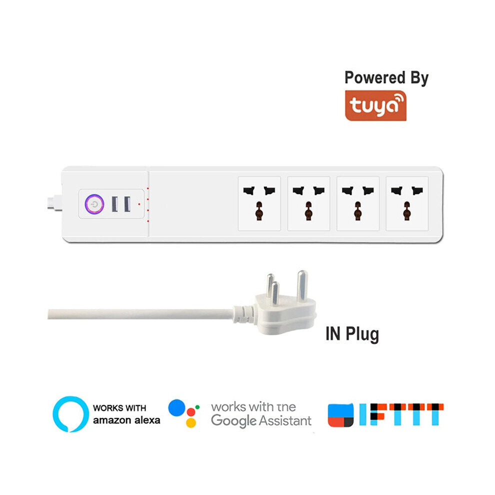 Smart Power Strip 16A Universal With 4 Outlets/2* USB Ports Remote Voice Control Indian Plug Sockets Compatible With Amazon Alexa Google Home 2500W