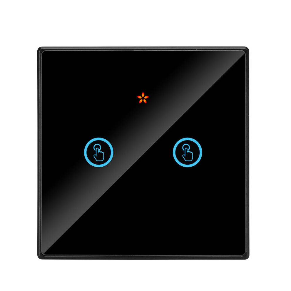 (Black, 2Gang) Smart WIFI Crystal Glass Panel Switch Light Touch Screen Wall Decoration 1/2 Gang