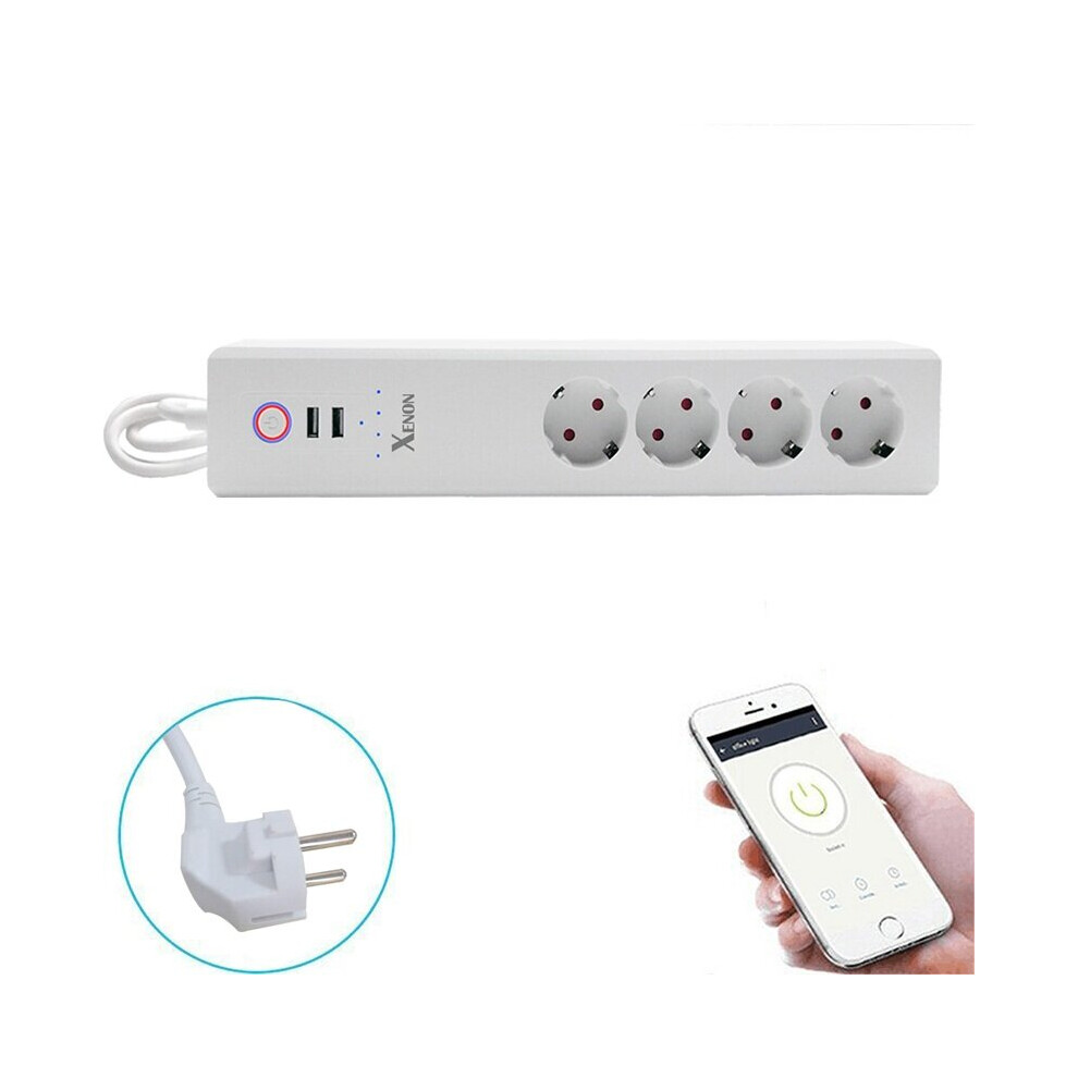 WiFi Smart Power Strip 16A Multiple Outlet Extension Cord with 2 * USB Ports / 4 * AC Outlets Remote Voice Control EU Plug Sockets