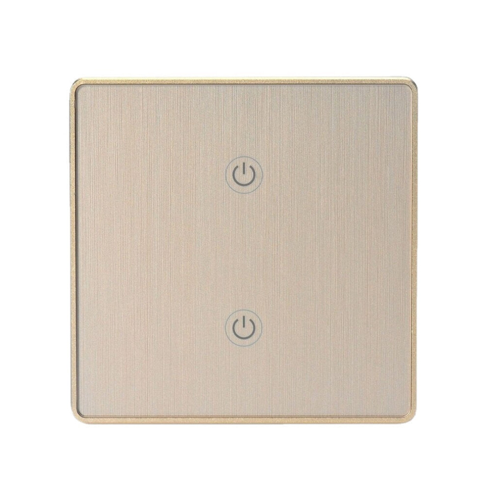 (Gold) Wifi 2Gang Smart Switch EU Standard Metal Frame Wire Drawing Light Control Switch 100-240V 2.4 GHz