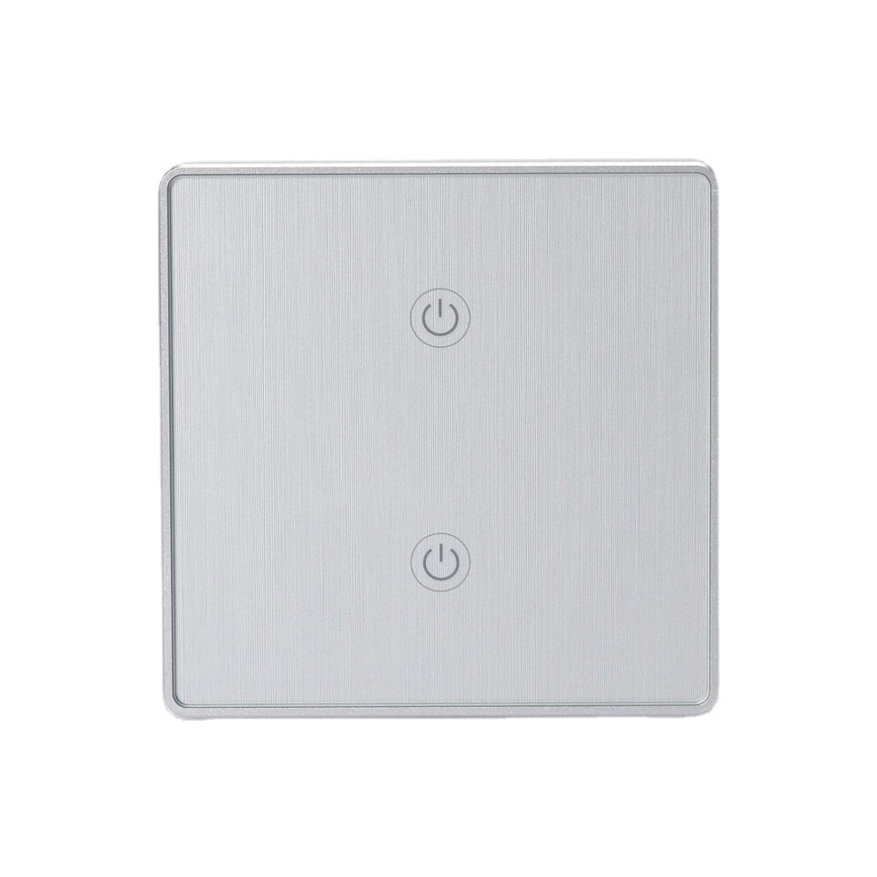 (Silver) Wifi 2Gang Smart Switch EU Standard Metal Frame Wire Drawing Light Control Switch 100-240V 2.4 GHz