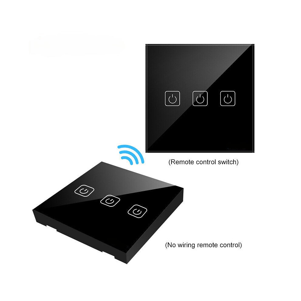 (BLack, 3 Way) WIFI 433RF Remote Control Touch Switch 1Way 2Way 3Way Wall Touch Sensor Light Switch Crystal Glass Smart Switch Power For Smart Home