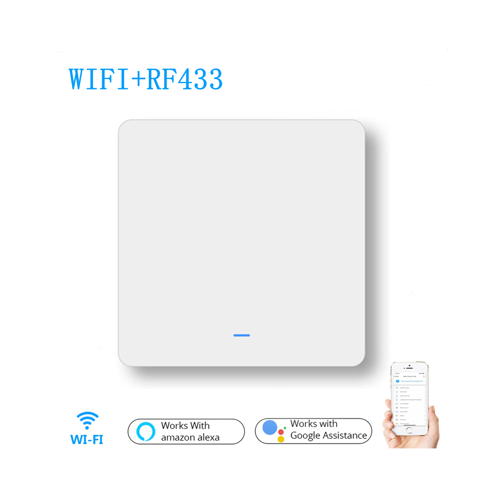 WiFi RF433 1Gang Push Button Wall Light Switch EU AC 100V-240V Smart Switch Compatible with Control Alexa Google Home