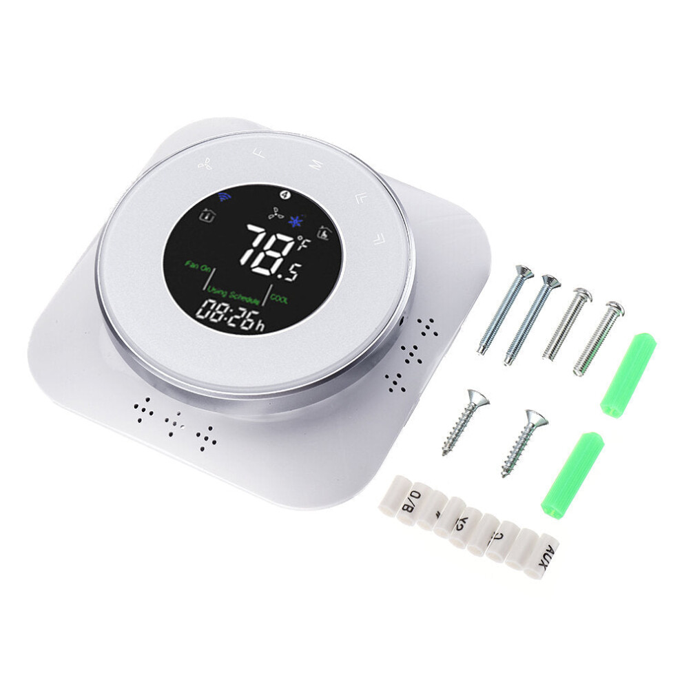 (White) WiFi Black/White 24V WiFi Smart Heat Pump Thermostat Temperature Controller Smart Life/Tuya APP Remote Control Works with Alexa Google Home