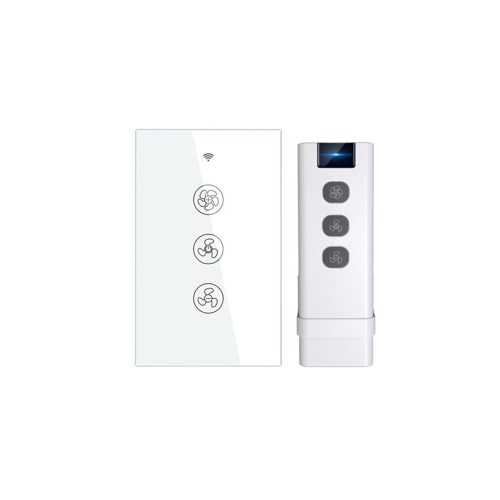 (switch US+Controller) WiFi RF433 Smart Ceiling Fan Switch Smart Life/Tuya App 2/3 Way Control Wireless Remote Control Works with Alexa and Google