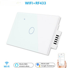 (White) US WiFi+RF Smart Lights Wall Touch Switch APP Voice Remote Control Wireless Lamp Smart Home Switch,1/2 Way