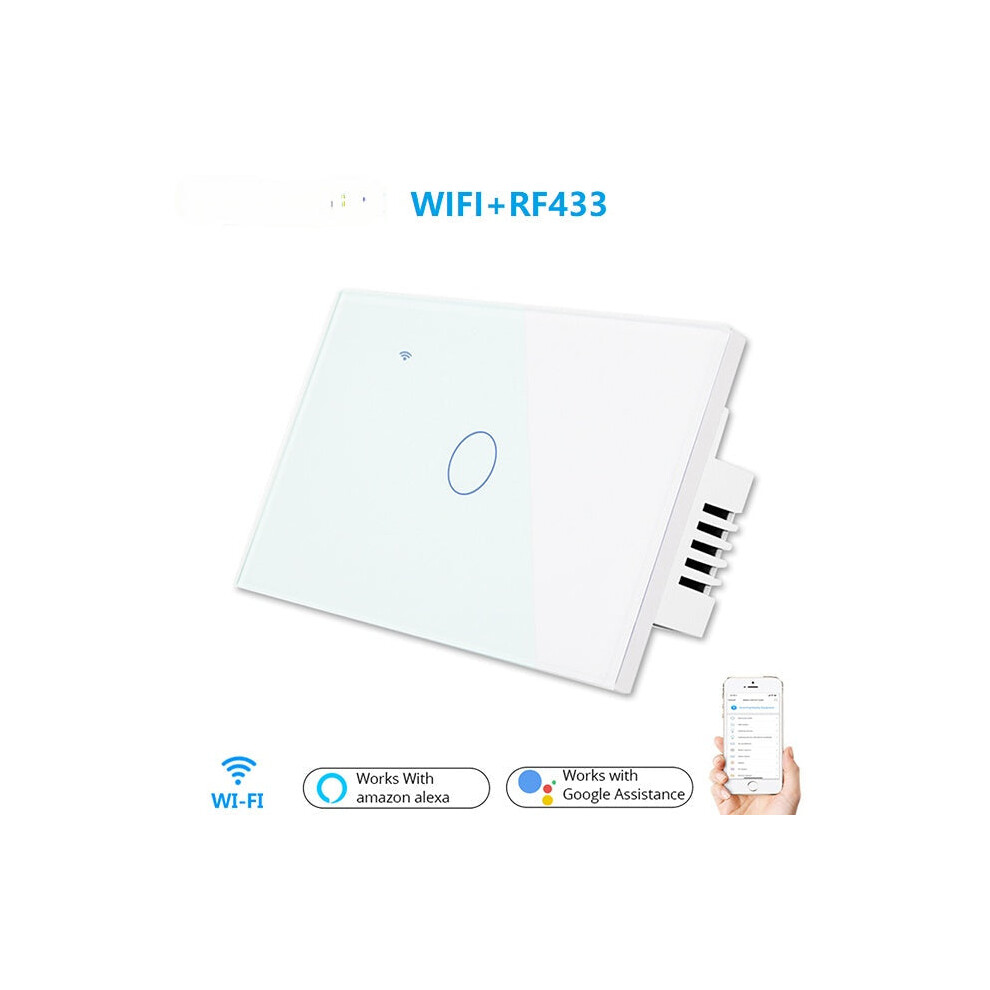 (White) US WiFi+RF Smart Lights Wall Touch Switch APP Voice Remote Control Wireless Lamp Smart Home Switch,1/2 Way