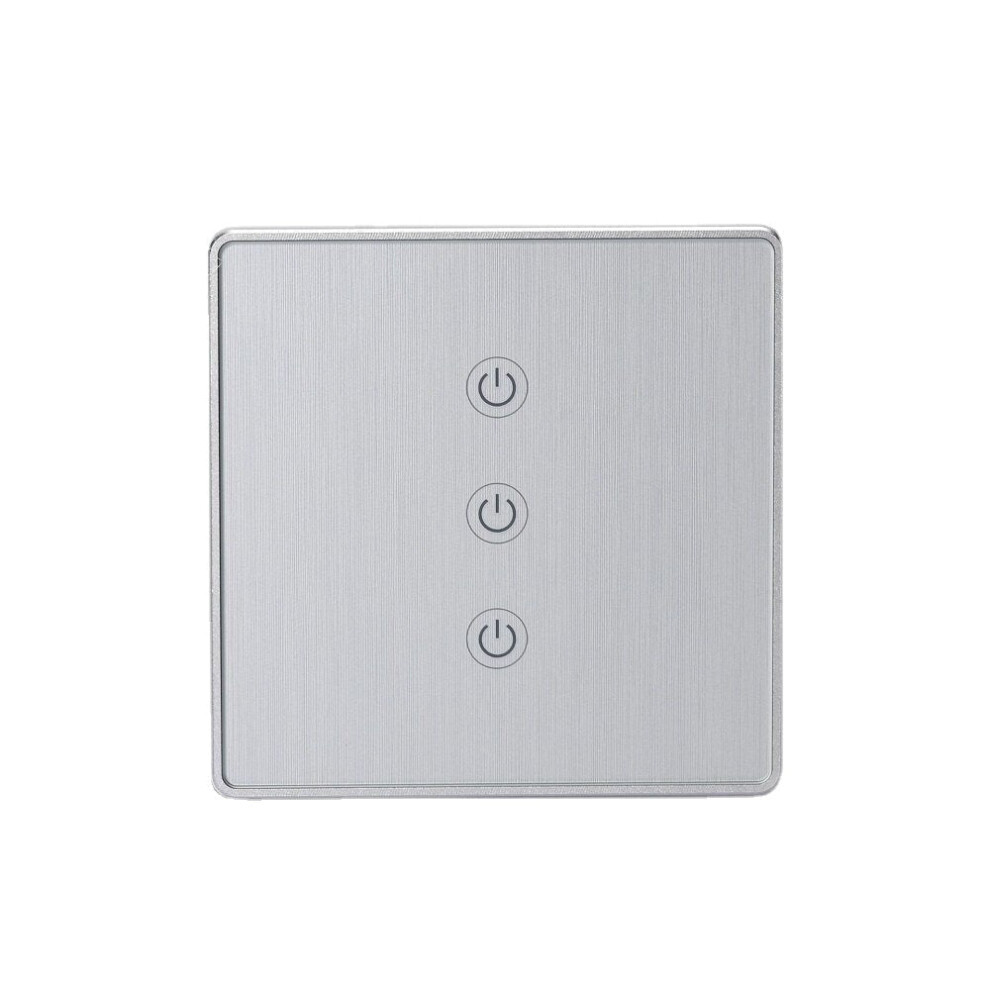 (Silver) Wifi 3Gang Smart Switch EU Standard Metal Frame Wire Drawing Light Control Switch WF-WS033 100-240V 2.4 GHz