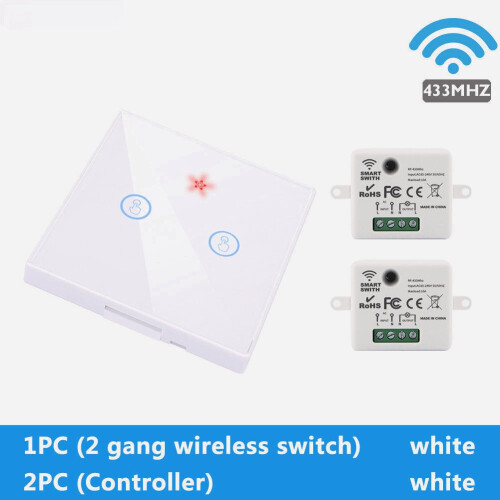 (White, 2 Way 2 Control) Touch Wireless Wall Switch EU Type 86 Smart Switch Wifi Controller Remote/Switch Control for Smart Home Compatible with Alexa Google Smart Home 2