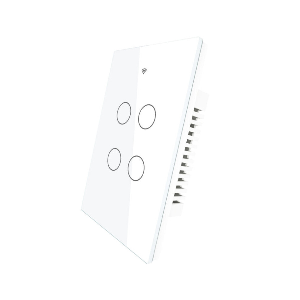 (White) US 4 Gang Smart Glass Panel Switch Smart Life/Tuya App Multi-Control Association Voice Control with Alexa Google Home