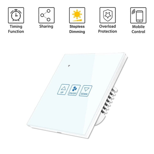 (Black) Fan Speed Control Touch Switch WiFi+RF Smart Deluxe Crystal Panel Switch App Remote Control 90V 250V EU Wireless Switch 2