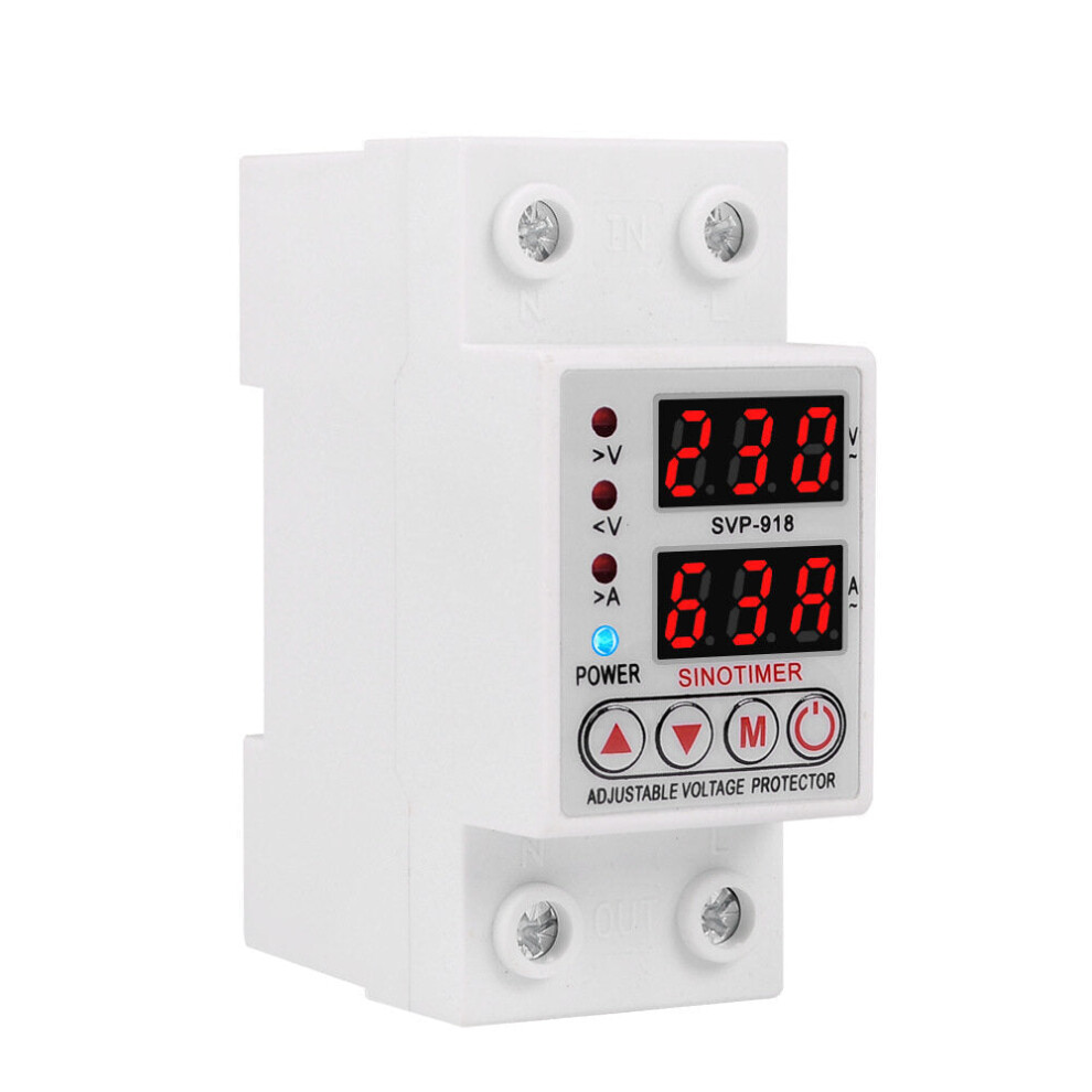 (40A) Adjustable Self-resetting Intelligent Overvoltage and Undervoltage Protector Automatically Reset LED Dual Display 220V 40A 63A