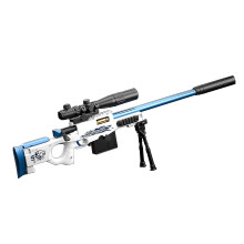 (Blue) Sniper Military Machine Gun Toy For Kid, Awm Machine Gun Toy With 15x Mirror, Gift For Boys Of Any Age