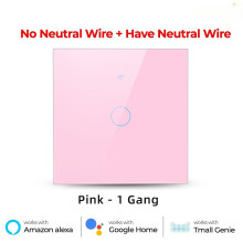 (1 Gang Pink) WiFi Light Switch 220V RF433 Remote Control No Neutrual Wire And Have Neutural Wire 2 Way Control Timer Works With Alexa Google Home