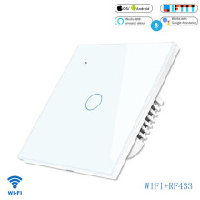 (White) WiFi+RF433 Smart Light Touch Switch 1Gang EU Wireless Remote Control Works with Alexa Google Home