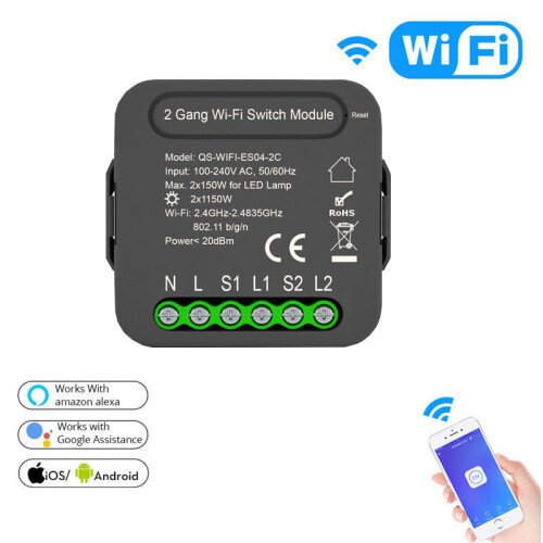 Switch Module with 2 Gang Dual Way Control App Smart Home Interruptor Work for Alexa Google Home 2