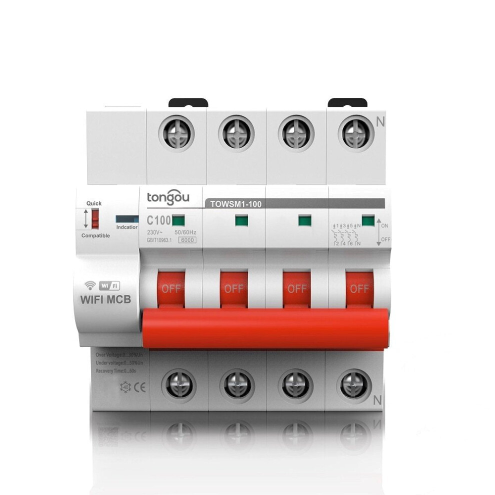 (63A) WIFI Circuit Breaker with Overload and Overvoltage Protection Intelligent Wireless Switch 4P 16-100A