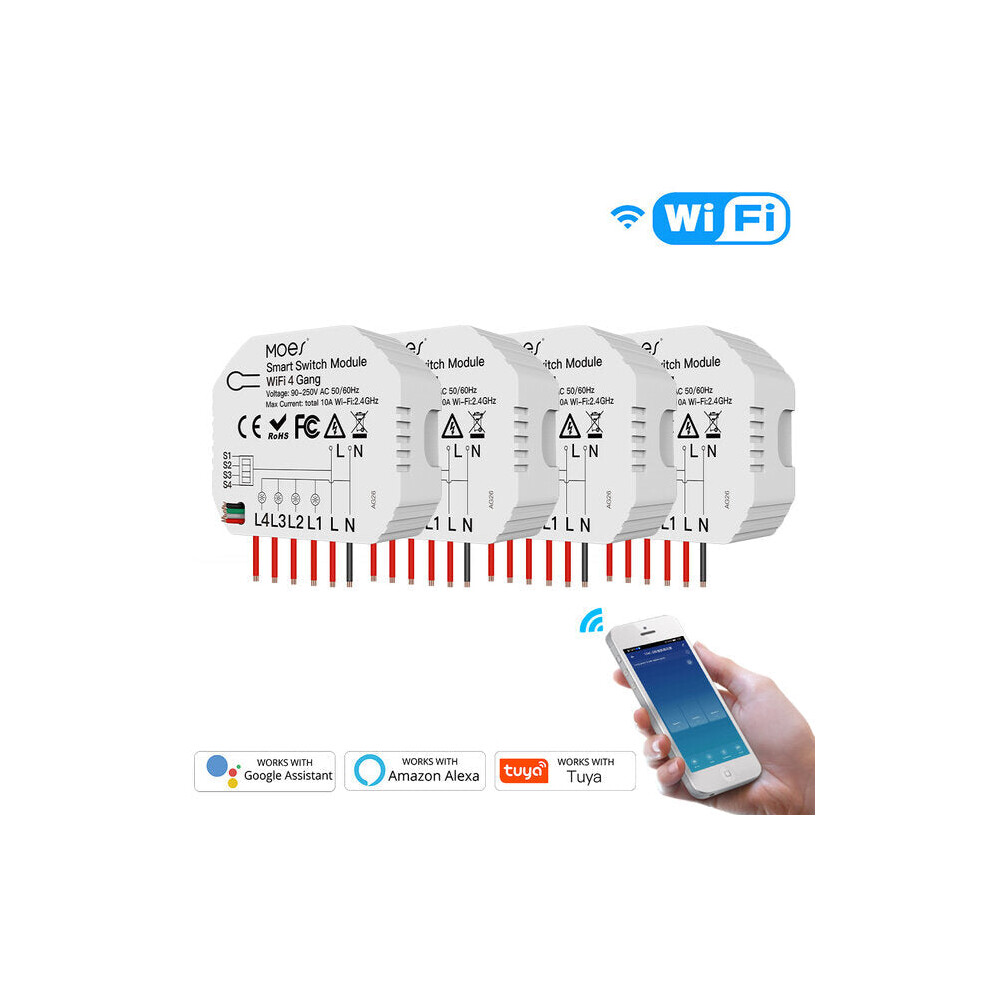 (4pcs) WiFi Smart Light Switch 1/2 Way Wireless Module App Remote Timer Switch On-off Device Works with Alexa Google Home