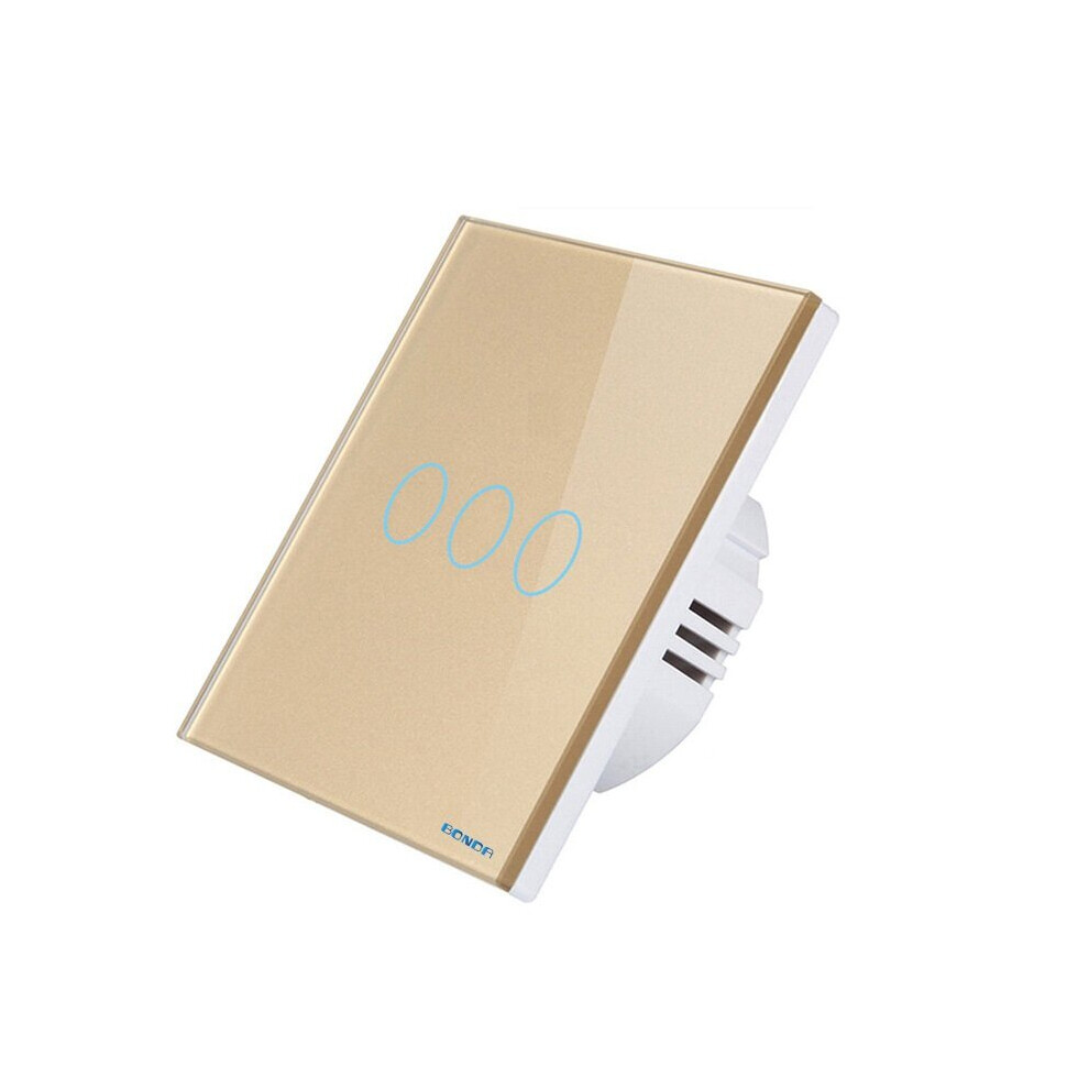 (3 Gang Gold) WIFI Smart Remote Control Touch Switch Mobile Phone Remote Control Zero Fire Wire Version