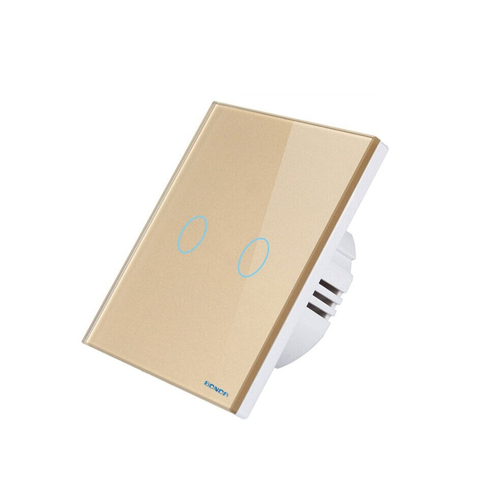 (2 Gang Gold) WIFI Smart Remote Control Touch Switch Mobile Phone Remote Control Zero Fire Wire Version
