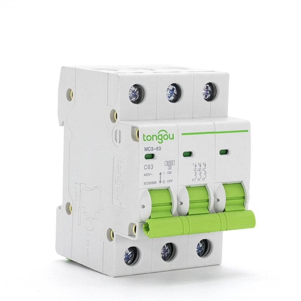 (3A) Miniature Circuit Breaker MCB DIN Rail Mount Overload Circuit Breaker 400V 3-63A 3 Pole Switch 50/60HZ