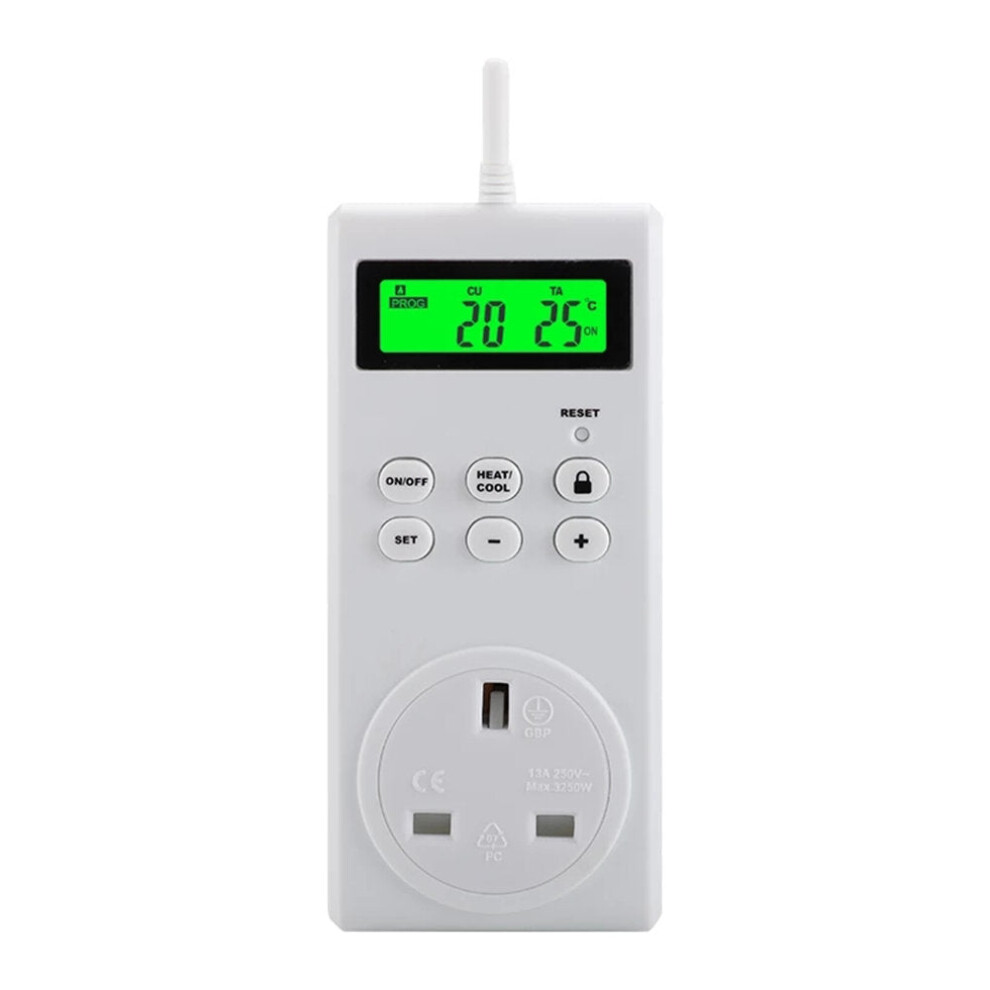(UK Plug) Wireless Temperature Controller Temperature Adjustable Backlit LED Display Switch Timer Socket Thermostat