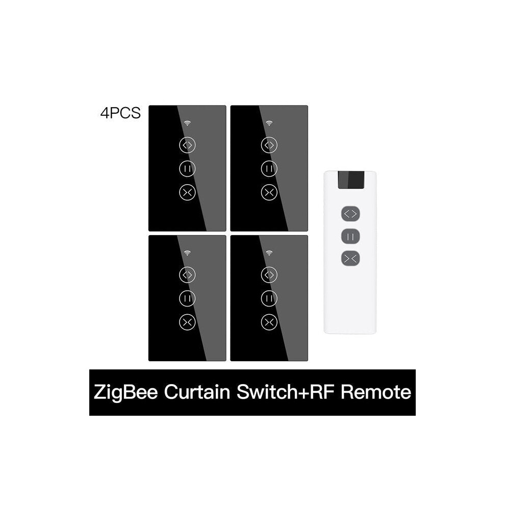 (4 US and Remote) 433MHz Smart Touch Curtain Switch Roller Blinds Shutter Wireless Control Relay Status Works with Alexa Google Home-image-OPC-PFK9VQZ-NEW