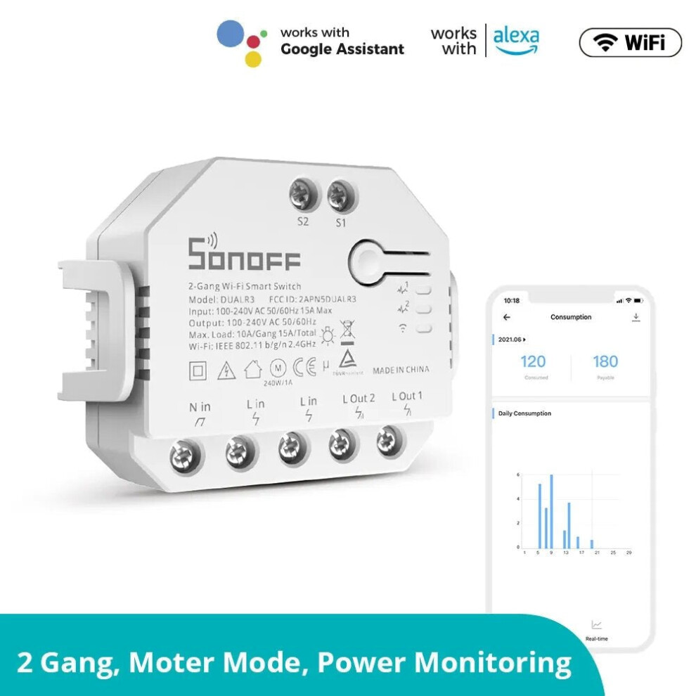 WiFi Smart Dual Relay Module Two Way Power Metering Smart Switch for Smart Home