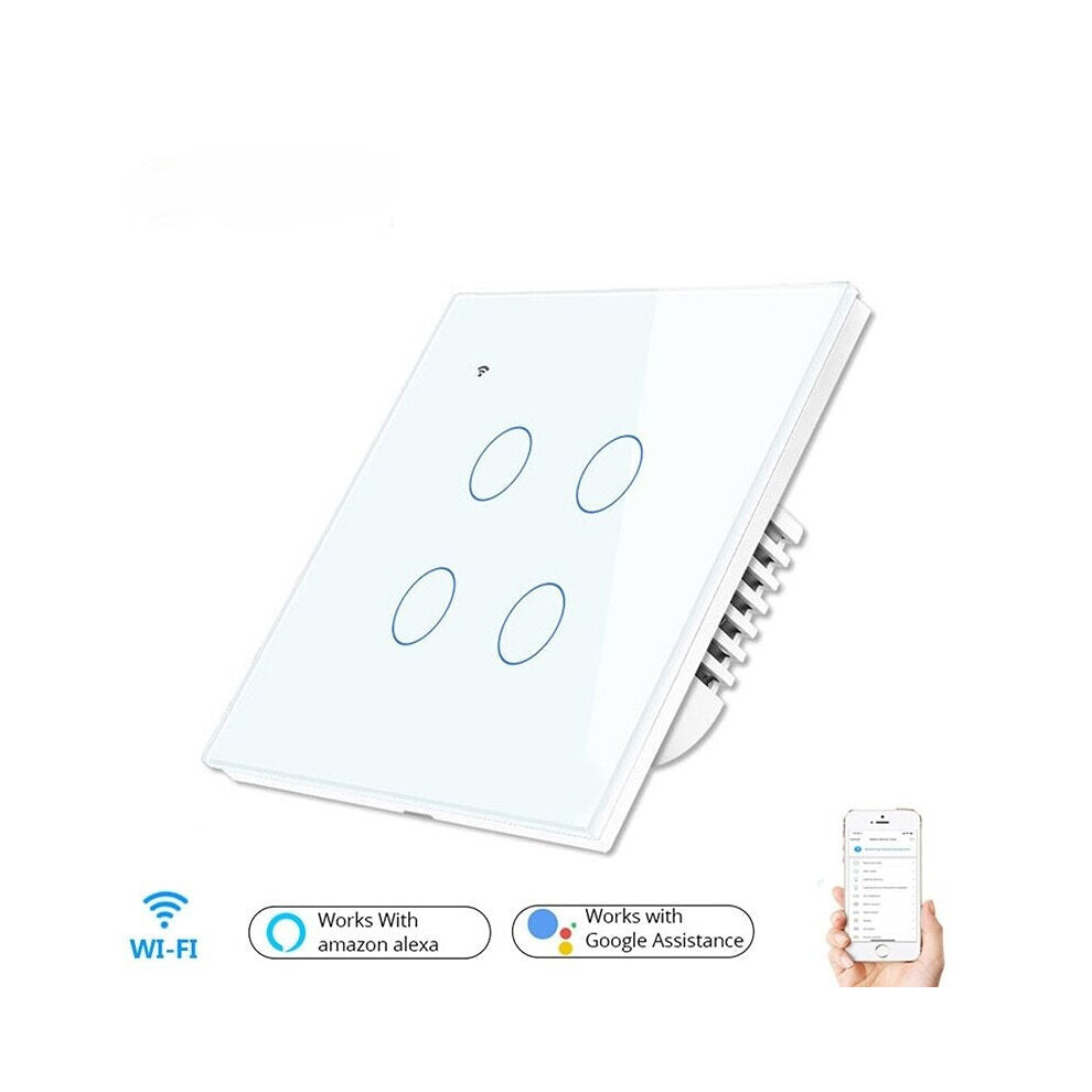(White) Smart Light Touch Switch 4Gang Eu Wireless Remote Control Works With Alexa Google Home 5284966061113
