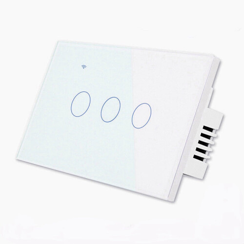 (White, 3 Way) Wifi Wall Touch Sensitive Switch App Remote Control 1/2/3/4 Gang Wireless LED Light Smart Touch Screen Switch Work with Alexa Google Assistant
